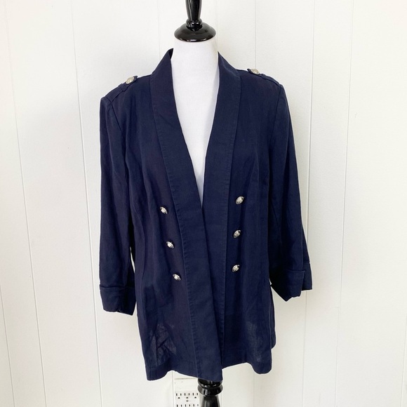 International Concepts 100% Linen Navy Open Front Blazer Size 1X Business Career - Picture 1 of 14